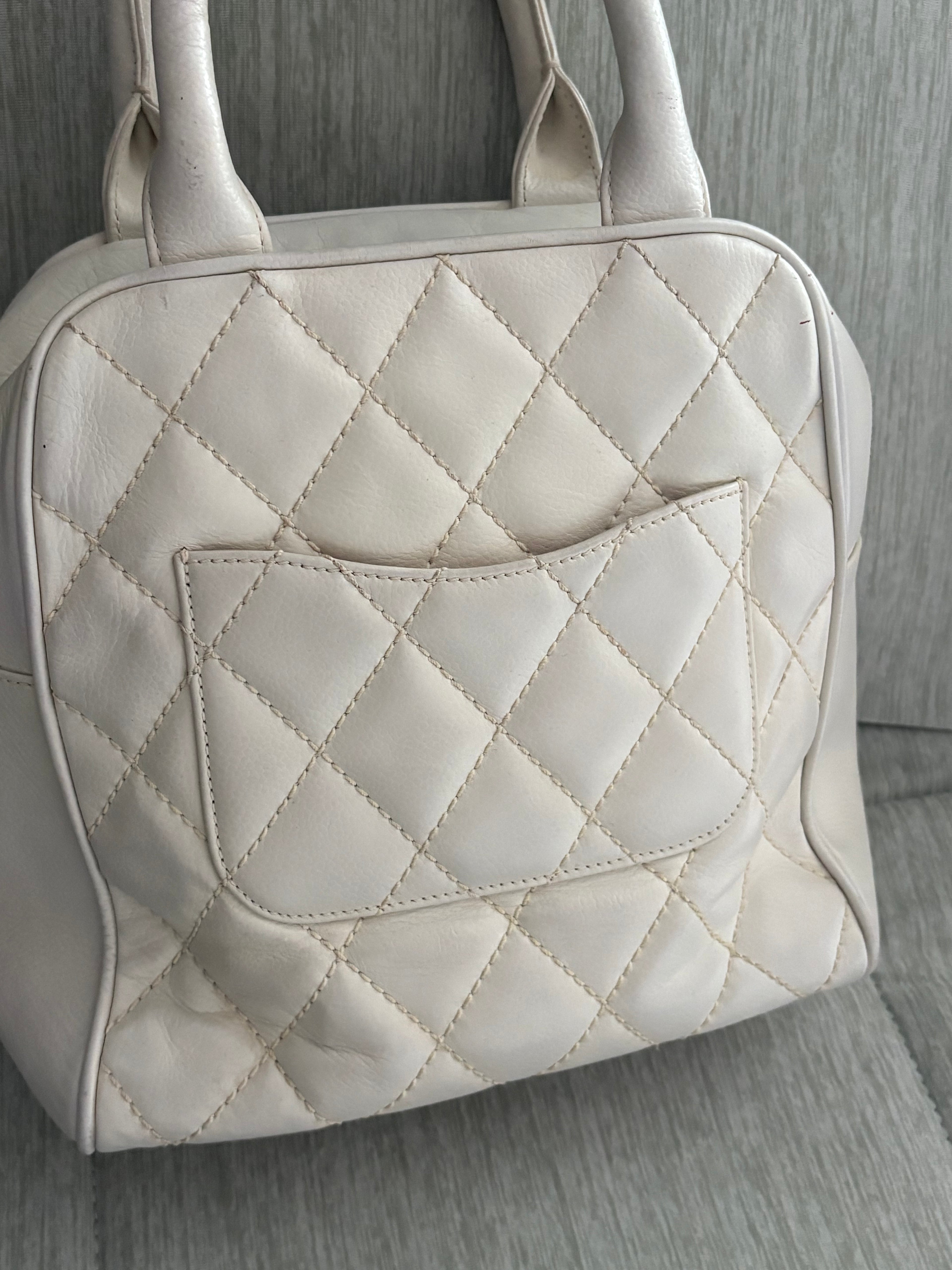 White Chanel vertical bowling bag
