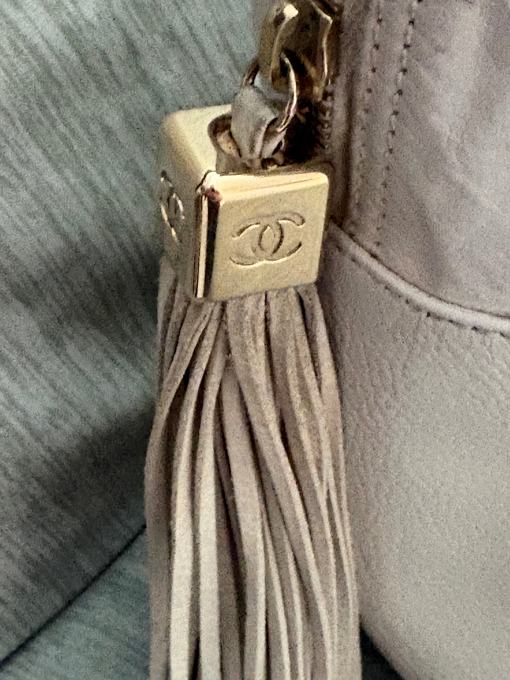 White Chanel vertical bowling bag
